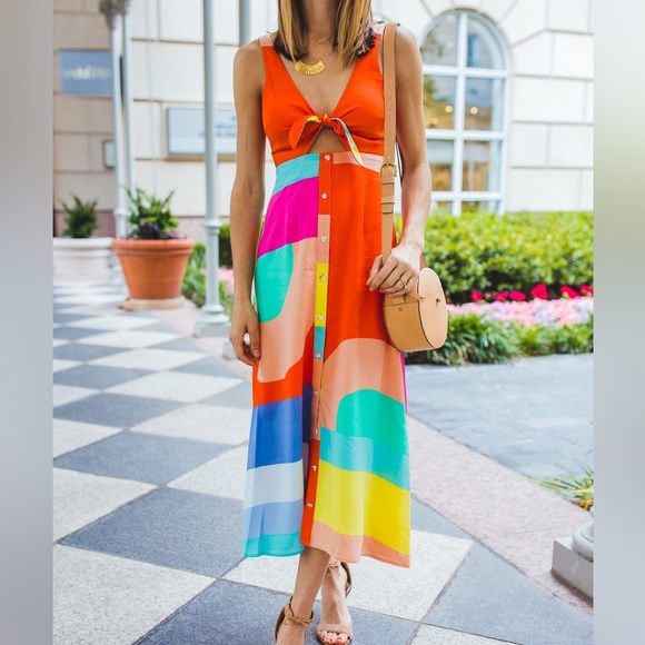 Mara Hoffman Dresses & Skirts - Mara Hoffman Tie Front Button Color Block Midi Dress Size 2